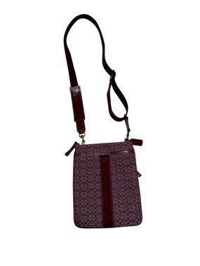 Vintage Coach Signature Canvas Burgundy Suede Stripe Swingpack Crossbody Bag